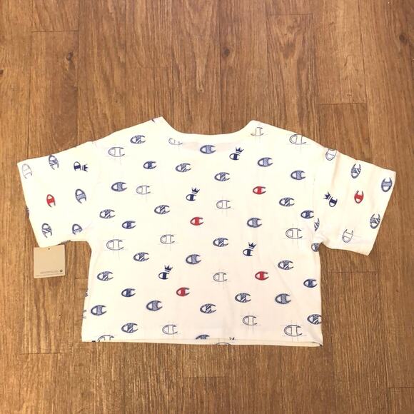 Champion White, Blue, and Red Short Sleeve Cropped Shirt Size XS - Picture 4 of 7